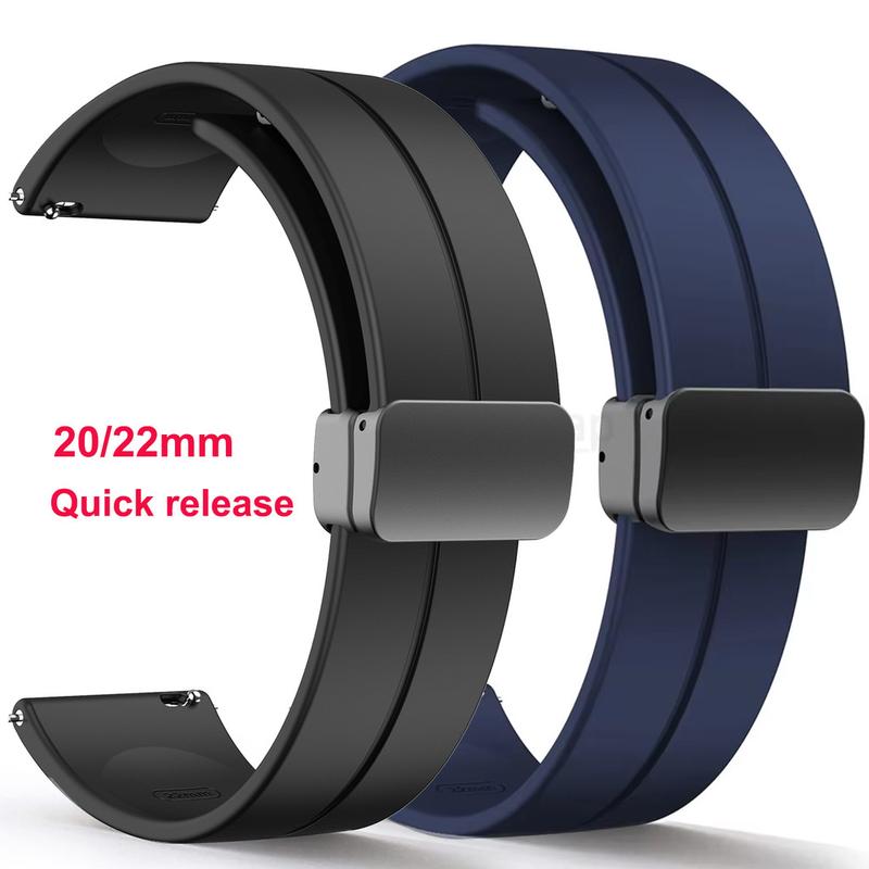 Dây đeo đồng hồ silicone thả nhanh 22 mm/20 mm, dây thay thế phổ dụng, khóa gấp từ tính, phù hợp cho nữ và nam, chống nước watch strap