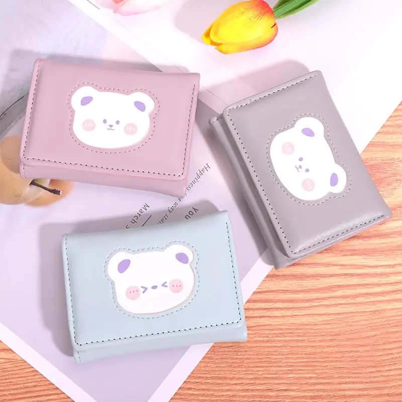 PW40 - ATS Dompet Lipat Wanita Simple Bear Cute Trifold Dompet Wanita Pendek Teddy Korean Style 0