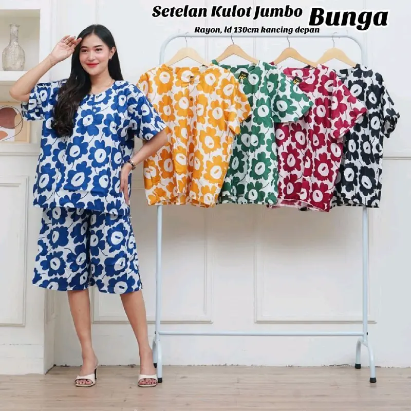 [Paket Hemat] Kulot Jumbo / Setelan Pendek / Piyama / Baju Tidur ld 130 bahan Rayon Santung 4