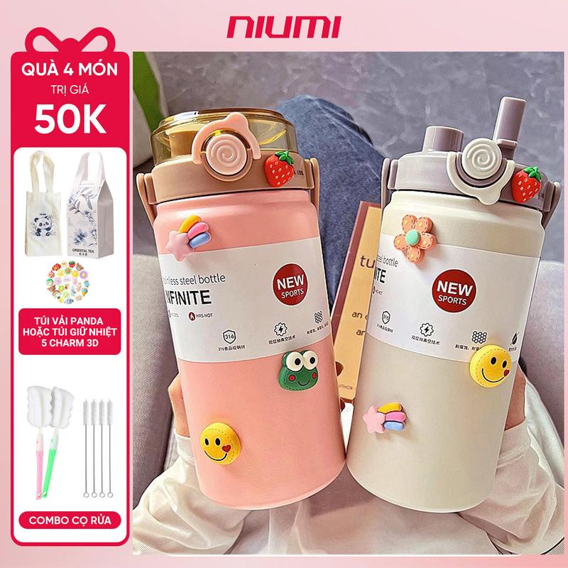 <Tặng Túi Giữ Nhiệt> Bình giữ nhiệt Boss NIUMI inox 316 dung tích 1200ml thiết kế đơn giản, màu sắc nhẹ nhàng, xinh xắn
