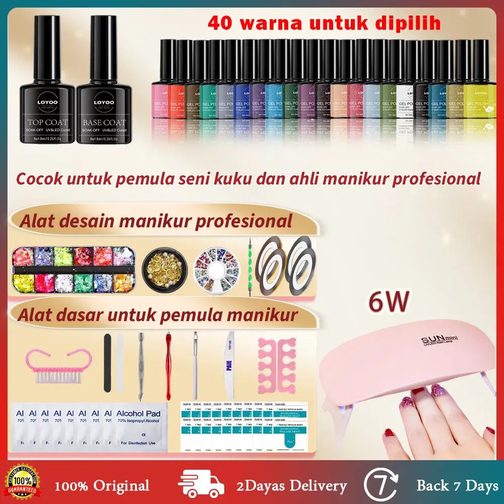 Paket Nail Art Pro 6W UV/LED Lampu eksklusif Nail kukuPaket Pilihan 40 Warna Polish Kutek alat sinar nail tool setSalon Minyak
