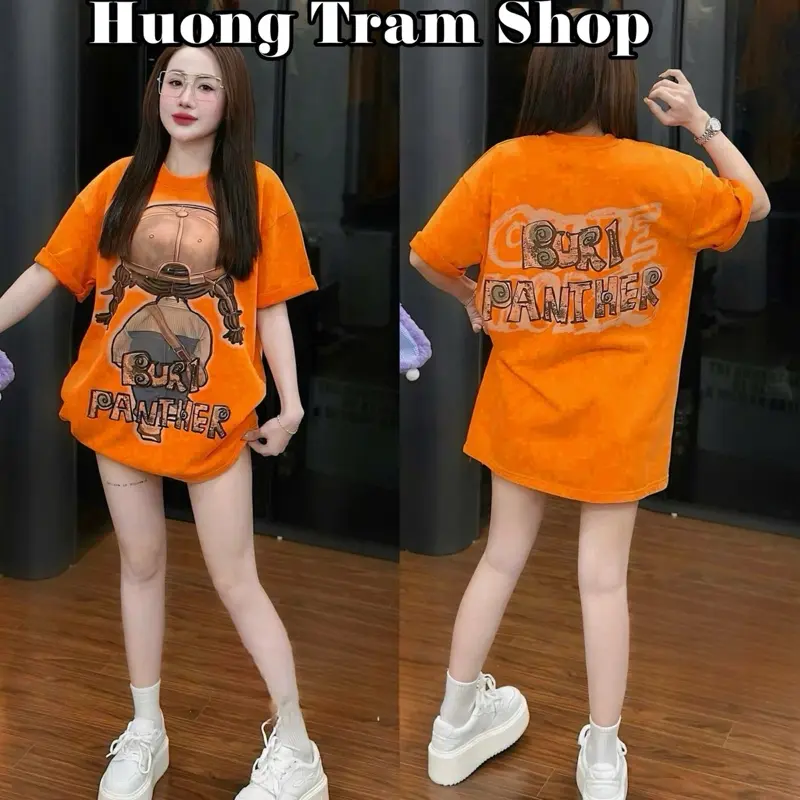 (Deal Sale) ÁO THUN CÔ GÁI ĐỘI NÓN KIM TUYẾN IN 2 MẶT - Áo thun freesize (42-70kg) , chất cotton 4 chiều mềm , phom dáng rộng đâu quần , Hương Trầm Shop