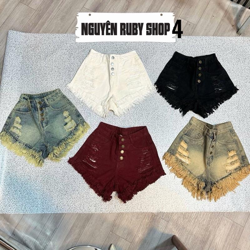 Nguyênrubyshop4 - Quần sọt jean 4 khuy nữ nhiều màu lưng cao hot girl Women