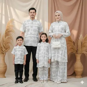 Bv - Ramadhani Family Sarimbit Motif Set Lebaran 2026 Keluarga Couple One Set Tunik Koko Kemeja Pria Terbaru !!!