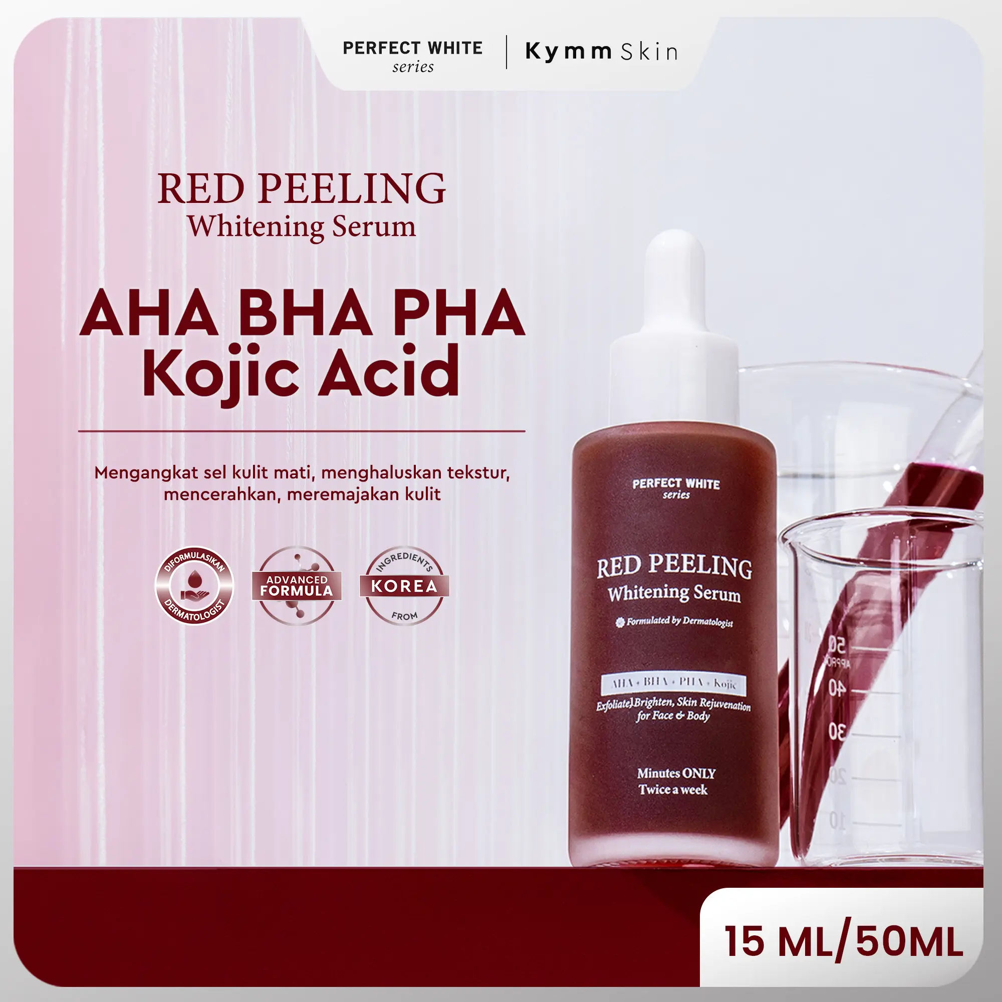 KYMM SKIN Red Peeling Whitening Serum with 10% AHA BHA PHA Kojic Acid 50ml | Perawatan Facial Eksfoliasi Wajah Kusam Pencerah Mencerahkan Kulit Noda Hitam X Perfect White
