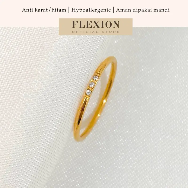 Flexion - Cincin Wanita Lava Mata 3 Titanium Anti Karat/Hitam/Luntur - Free Ring Adjuster - Aksesoris dan Perhiasan Fashion Korea Aesthetic Tipis - Stainless Steel 316L - 18K Gold Plated