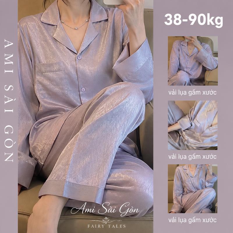 (38-90kg) BỘ NGỦ LỤA GẤM XƯỚC ÁNH KIM DÀI TAY FORM CHUẨN MAY KỸ – MỀM MỊN, SANG XỊN