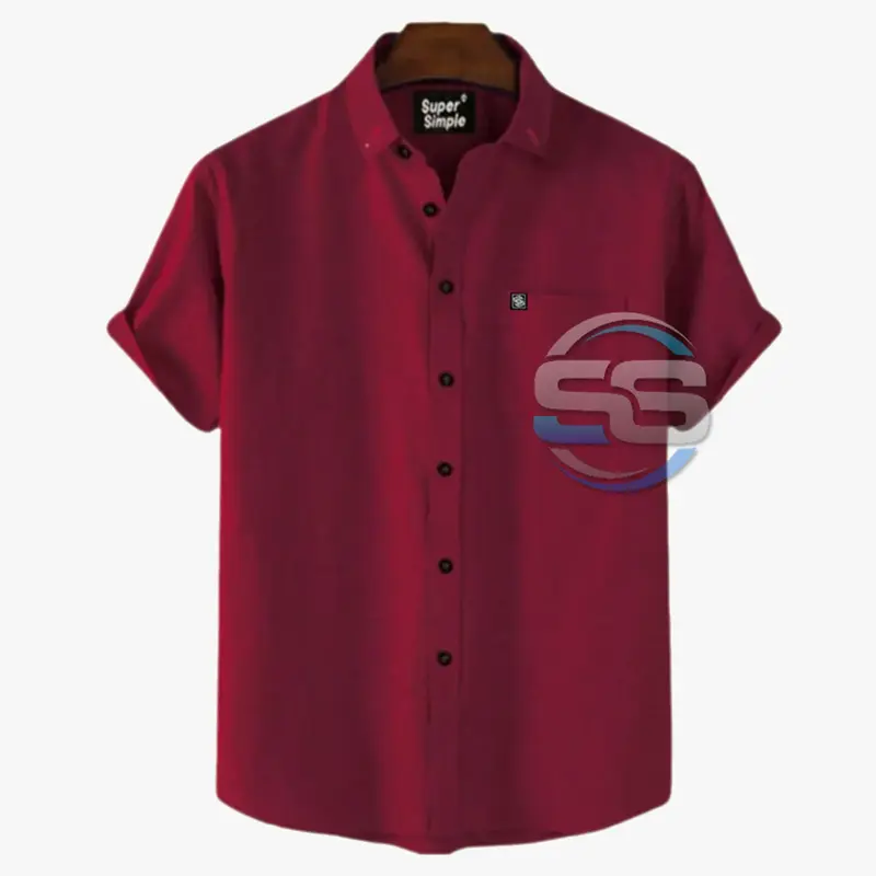 Kemeja Pria Lengan Pendek Distro Abu Tua Polos  Katun Formal Casual Slimfit Style Kerja Simple Keren Kekinian Super Simple 1