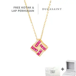 DucaSaint - Ruby Square Necklace | 925 Sterling Silver 18k Gold Plated Kalung Rubi Anti Karat Hypoallergenic