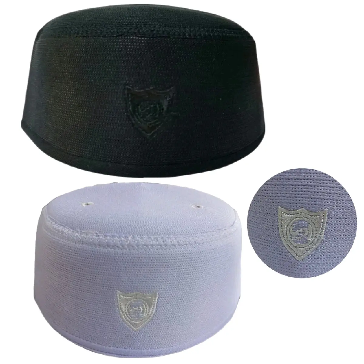 KOPIAH TEBAL 4 LUBANG LOGO PUTIH HITAM LELAKI DEWASA COTTON TINGGI 7CM