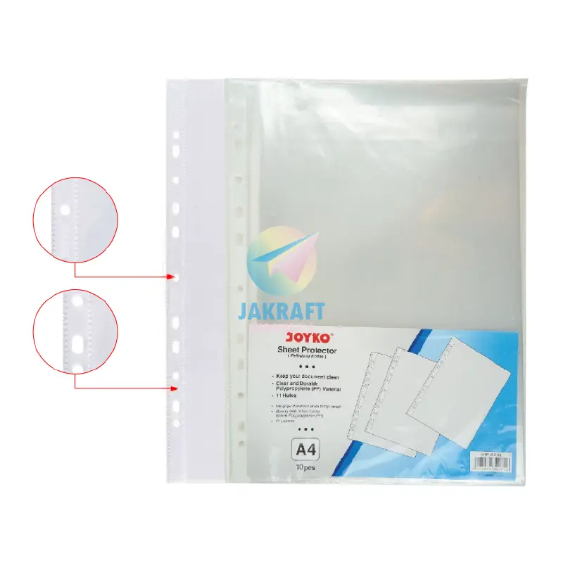 (10 Pcs) Sheet Protector JOYKO A4 0.03 mm SHP-202-10 PP Pocket Kantong Document Ordner Binder 0