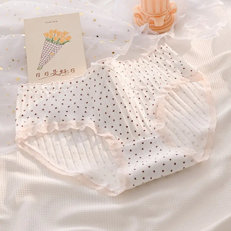 MoodStyle // CD1590 Cd Elastis Motif Pita Strawberry Celana Dalam Warna Pink Putih Bahan Katun Wanita Segitiga Mid Waist Sutra Briefs Cewek Cantik Bunga 4