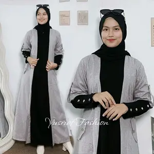 Gamis Dress Lebaran Wanita Muslim Terbaru Kekinian Model Sabian Bahan Knit Premium Mix Katun Bisa Busui Wudhu Fiendly kombinasi murah abaya Ibu dengan kancing di lengan nyaman dipakai variasi hitam cantik formal casual baju games mewah dan elegan zarqa