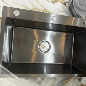 GUANJIE - Kitchen Sink Wastafel Stainless Steel Bak Cuci Piring Dapur Lengkap Tarik Adjustable Minimalis Kuningan Jmm 6045 Black Stainless Kran Tahan Karat