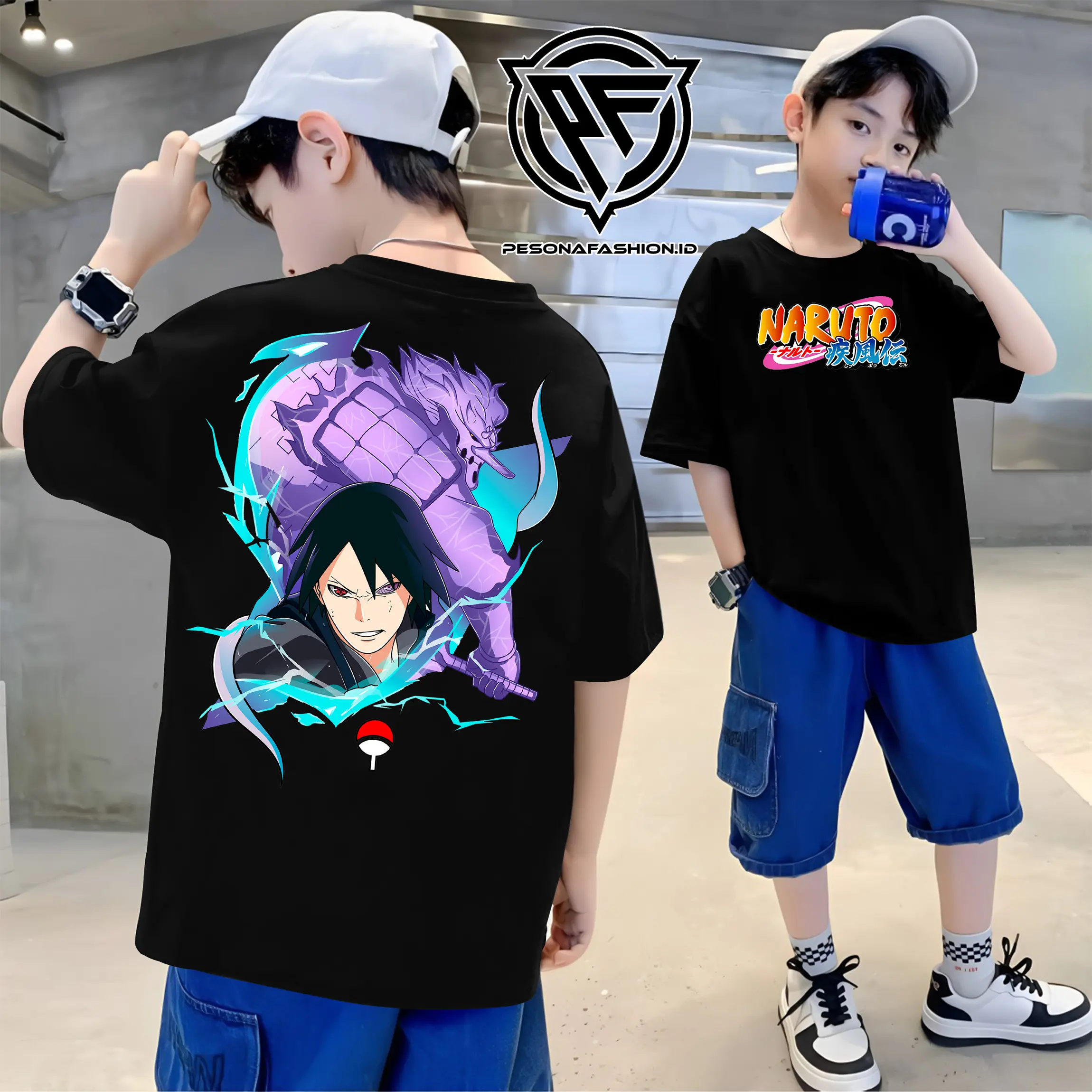 Baju Kaos Anak Distro Laki Laki Tanggung Umur 3-16 Tahun Karakter Uchiha Sasuke RineSharinggan Perfect Susano'o Mode Terbaru