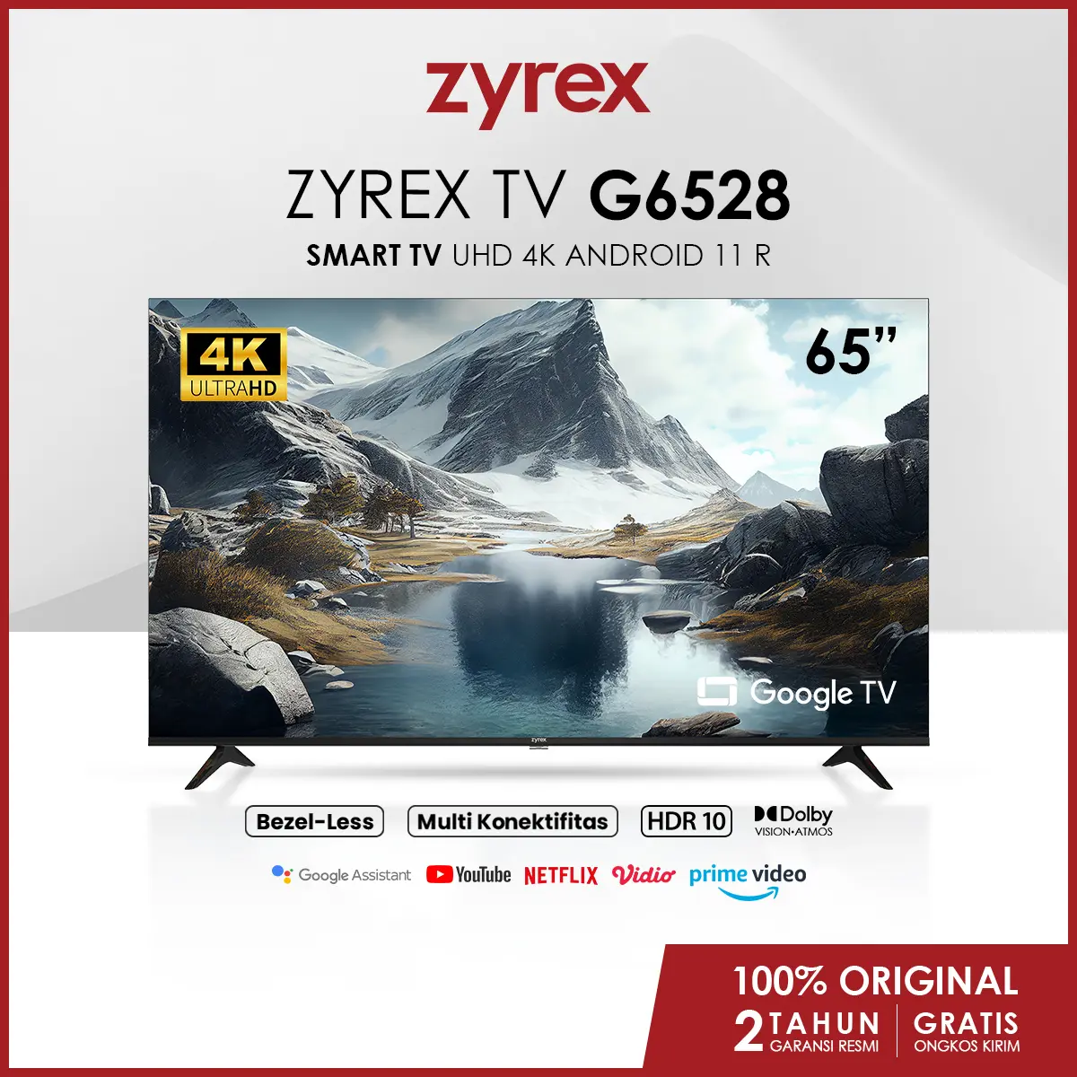Zyrex TV G6528 65 inch Televisi Smart TV UHD 4K Android 11 R Garansi Resmi 2 Tahun