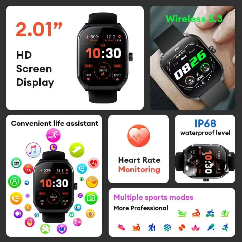 Aolon Curve Jam Tangan SmartWatch Amoled IP68 Waterproof 2.01-inch Curved IPS Screen Bluetooth 4