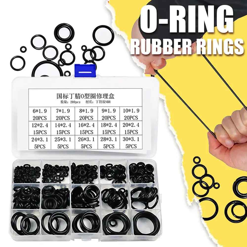 Bộ Vòng Đệm Cao Su Nitrile, 200 Cái, Vòng Chữ O Áp Suất Cao, Van Niêm Phong Vòi NBR, Bộ Vòng Cao Su
