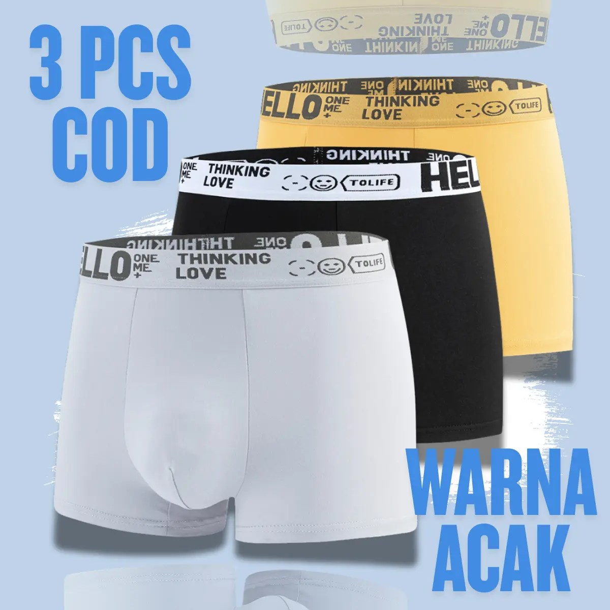 3 PCS &6pcs Boxer Celana dalam pria bahan katun motif hello pakaian underwear cowok dewasa lembut cocok untuk harian