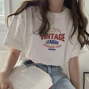 レディース半袖Tシャツ、シンプルアルファベットプリントクルーネック、ゆったり、コットンカジュアルトップス、クルーネック、ゆったりシルエット、レディースサマープリントTシャツ