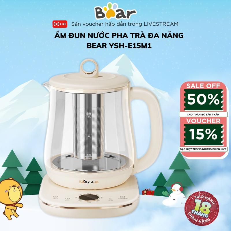   KÈM LÕI LỌC  Ấm Đun Pha Trà Đa Năng 1.5L Bear YSH-E15M1 Công Suất 800W Lõi Đun Inox316 Đa Dạng Chức Năng - Pha Trà Đun Nước Giữ Ấm Điều Chỉnh Nhiệt Độ Thời Gian Bảo Hành 18 Tháng Phiên Bản Nội Địa 
