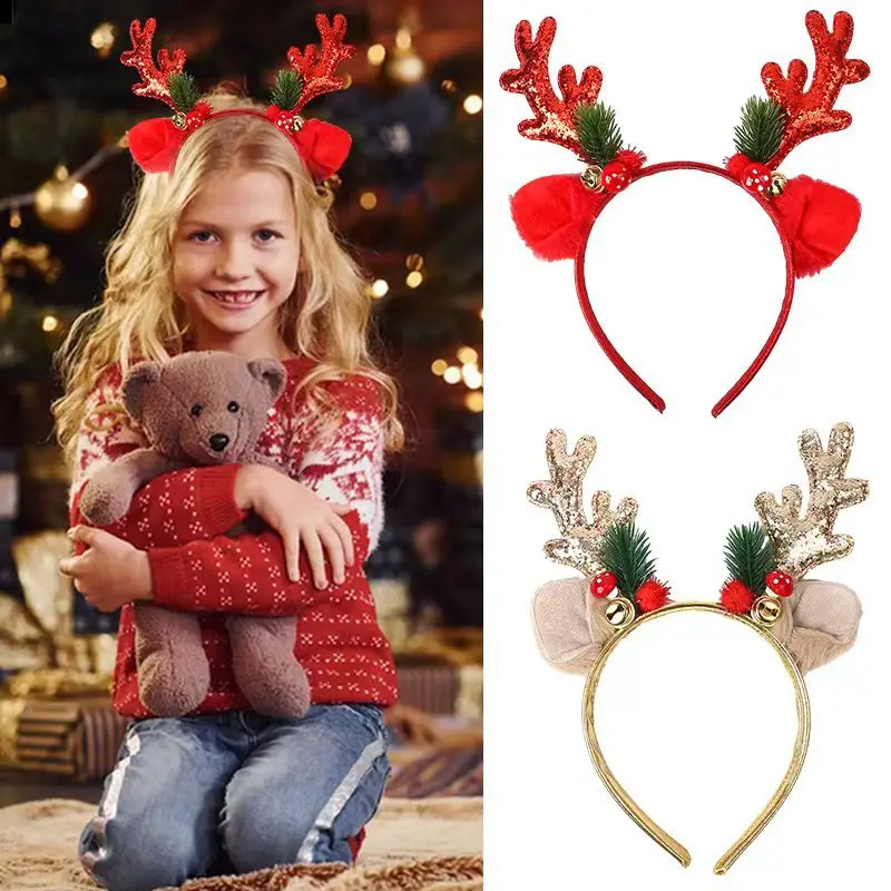 1PC Christmas Headband Reindeer Antler Bell Glitter Headband Party Decorations Hair Accessories Christmas Decorations Gift Ornaments