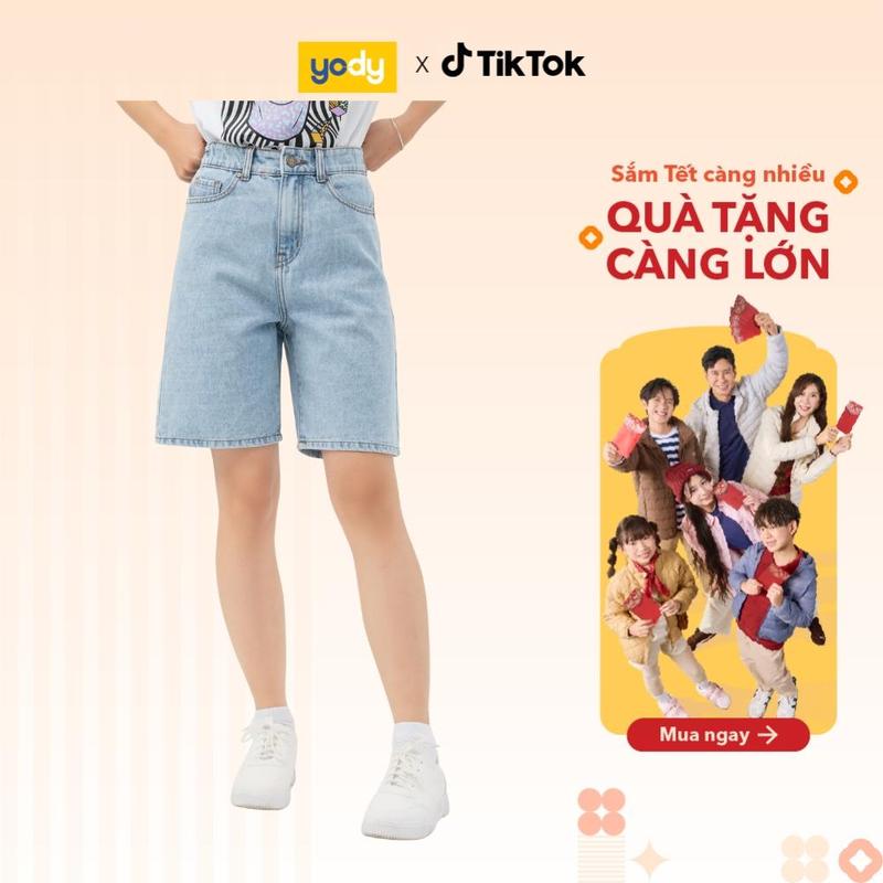  YODY Quần Short Jean Nữ Dáng Lửng rộng Co Giãn SJN3052 