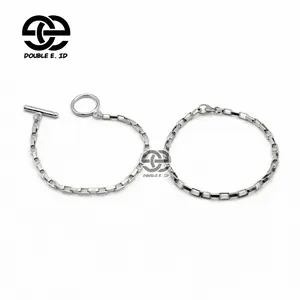 Gelang Rantai Kotak Stainless Steel Double E.ID – Premium Silver Anti karat dan Memudar Cocok Buat Pria dan Wanita