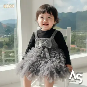 Dress Anak Perempuan Import Gaun Pesta A129 Baju Fashion Warna Pink Putih & Abu Hitam Kualitas Terbaik Desain Menarik Cocok Ulang Tahun & Pernikahan