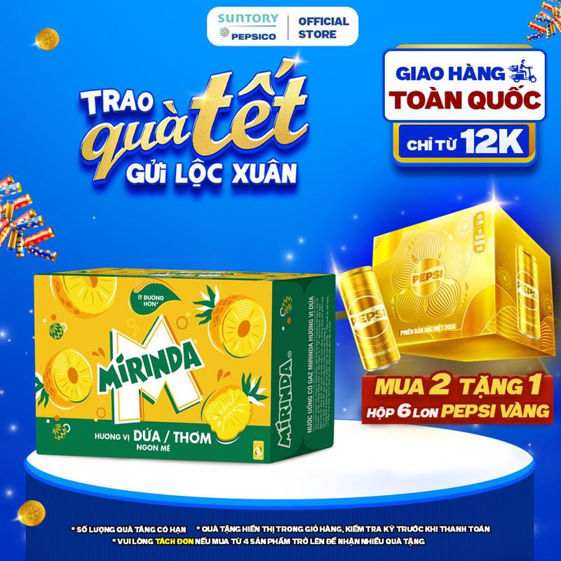   TẶNG PEPSI LON VÀNG  Thùng 24 Lon Nước Ngọt Giải Khát Có Gaz Mirinda Dứa  320ml lon  