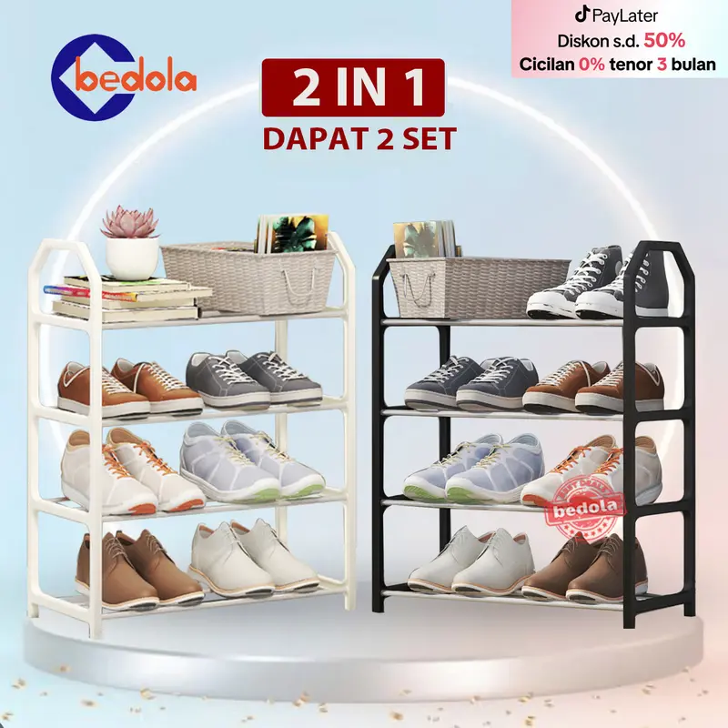 Bedola combo 2 in 1 (COD) 2 set rak sepatu susun rak sandal 4 tingkat 0