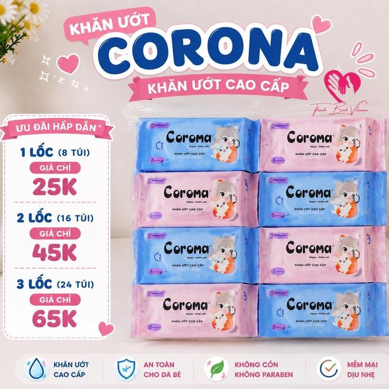 Lốc 8 gói Khăn Ướt Mini Tiện Lợi, Không Mùi, Không Cồn