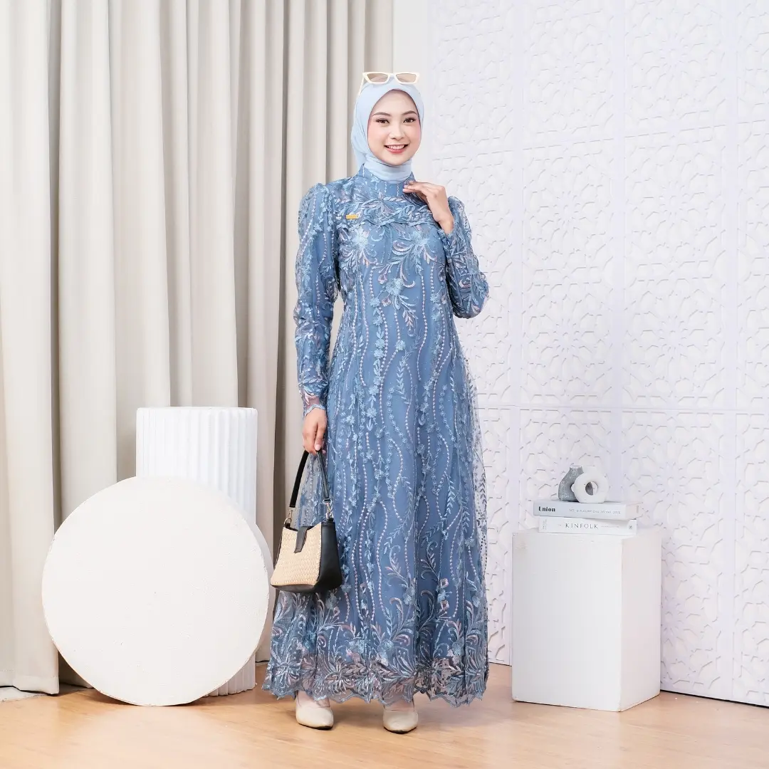 RAISHA Humaira Full Tile Brokat  Dress lebaran 2024 full tile brokat wanita muslim untuk  lebaran, wisuda, kondangan simple tebal dan mewah