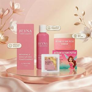 Beyna Combo Lengkap - Sabun Emas Putih + Bedak Sejuk Putih Badan + Beyna Toner Essence Mencerahkan kulit Toner Wajah Sabun Harga Combo
