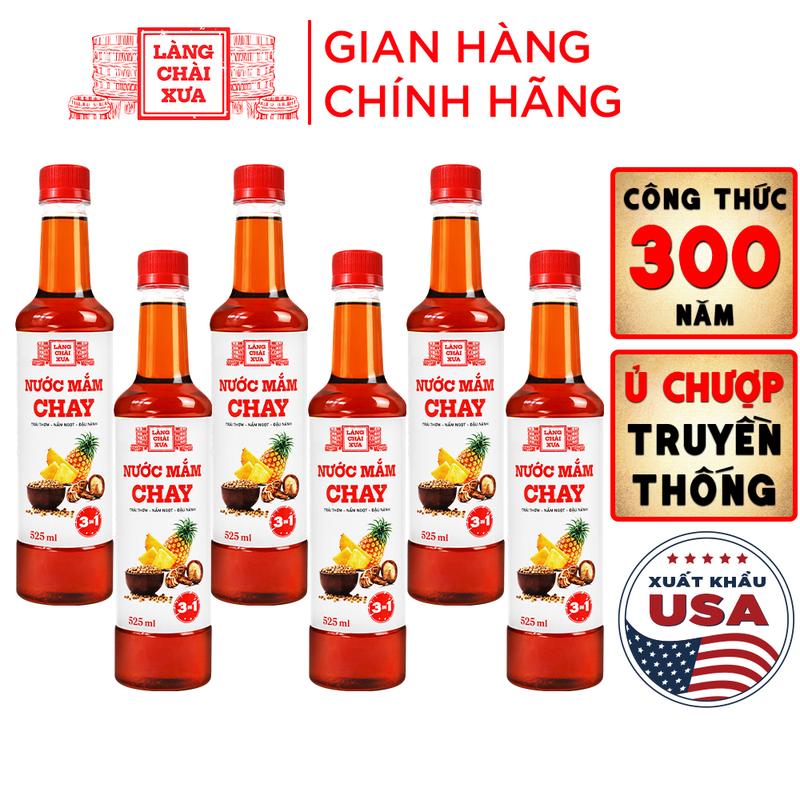 Tặng 1 nước tương 125ml Thùng 6 chai Nước mắm chay 3 trong 1 Làng Chài Xưa 525ml trái thơm nấm ngọt đậu nành 300 năm truyền thống
