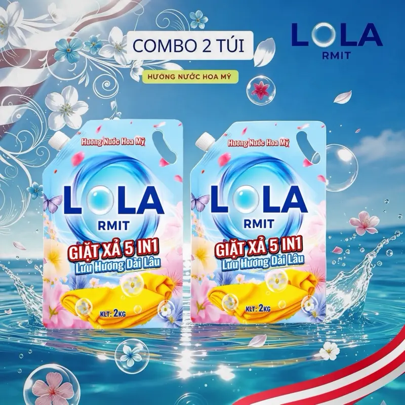 [Combo 2] Túi Nước Giặt Xả 5in1 2kg/túi LOLA RMIT, Sạch Sâu Tỏa Hương, Hương Nước Hoa Mỹ Lưu Hương Bền Lâu