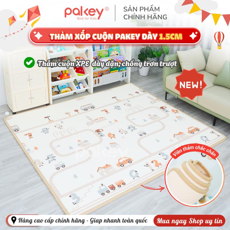   MỚI 2025  Thảm Xốp Cuộn Pakey Dày 1.5CM Thảm Nằm Chơi Êm Ái Chống Thấm Chống Trơn Trượt An Toàn Cho Bé 