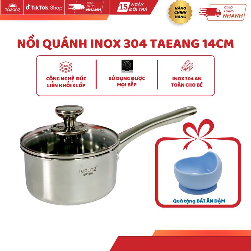 TẶNG Phới nấu cháo Quánh inox 304 liền khối Taeang 14cm cao cấp 3 lớp dày dặn DÙNG CHO MỌI LOẠI BẾP bảo hành chính hãng TAEANG OFFICIAL