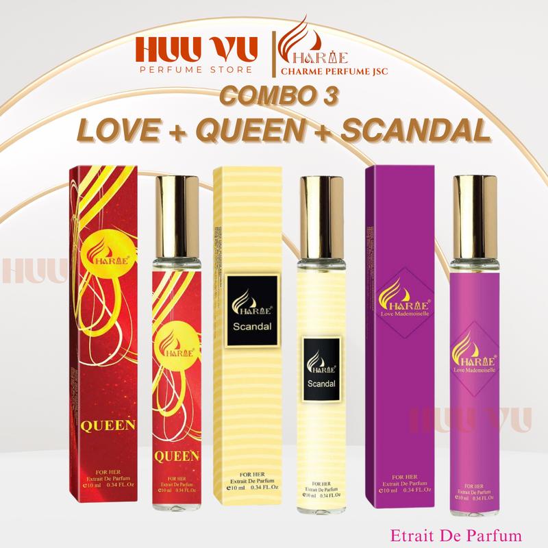 CHARME PERFUME - Combo 3 Nước Hoa  Nữ 10ml: Charme Queen + Charme Scandal + Love mademoiselle Cosmetic Women Xịt Thơm