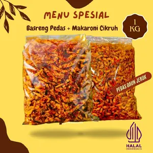 Paket Bundling Basreng Pedas Daun Jeruk 500 Gram + Makaroni Cikruh Pedas Daun Jeruk 500 Gram Menu Spesial Bumbu Melimpah Khas Eat Snack And Food Cemilan Pedas Goreng Keripik