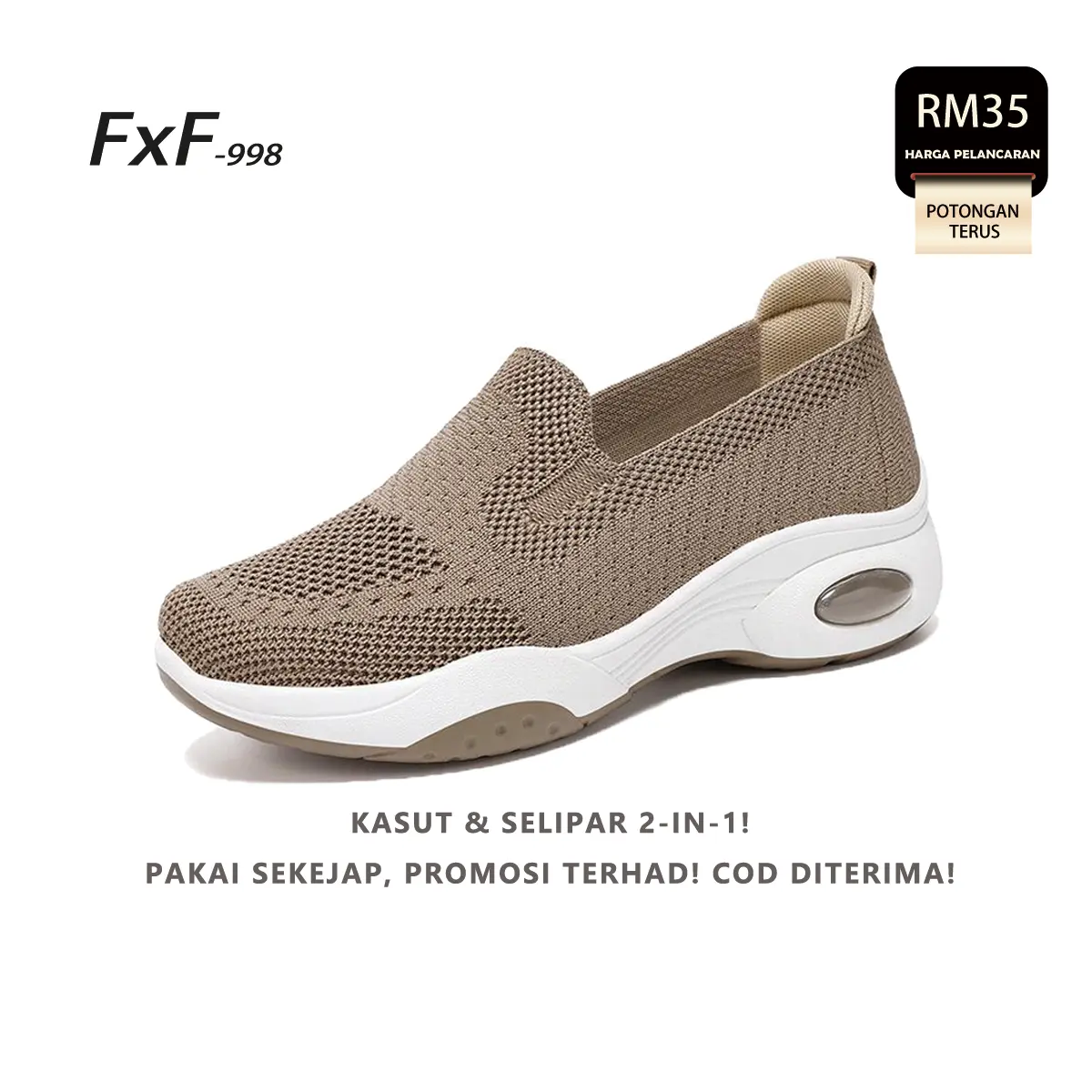 [2000+ BELI!] FXF-998 | Kasut Ibu Flyknit Bernafas, Tapak Lembut + Kusyen Udara, Gaya Kasual Tumit Rendah – COD & Percuma Pulangan!