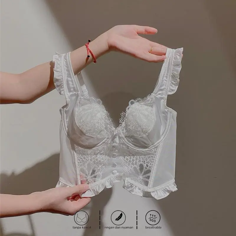 Bustier Top Sexy Lingerie Lace Milky Bustier Set Sexy Corset Bra Wanita 1