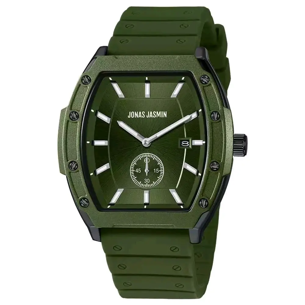 Jam Tangan Pria Jonas Jasmin-5344 Original Tali Rubber Body Oval Chrono&Tanggal Aktif