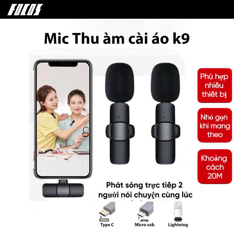 K9 Micro Thu Âm Không Dây Giảm Tiếng Ồn Cải Thiện Chất Lượng Âm Thanh Livestreams Tương thích cao với điện thoại di động Quay Video Live Làm Vlog mic thu am Tương Thích Với iphone Vivo Oppo Realme Redmi Xiaomi micro lavalier wireless mic