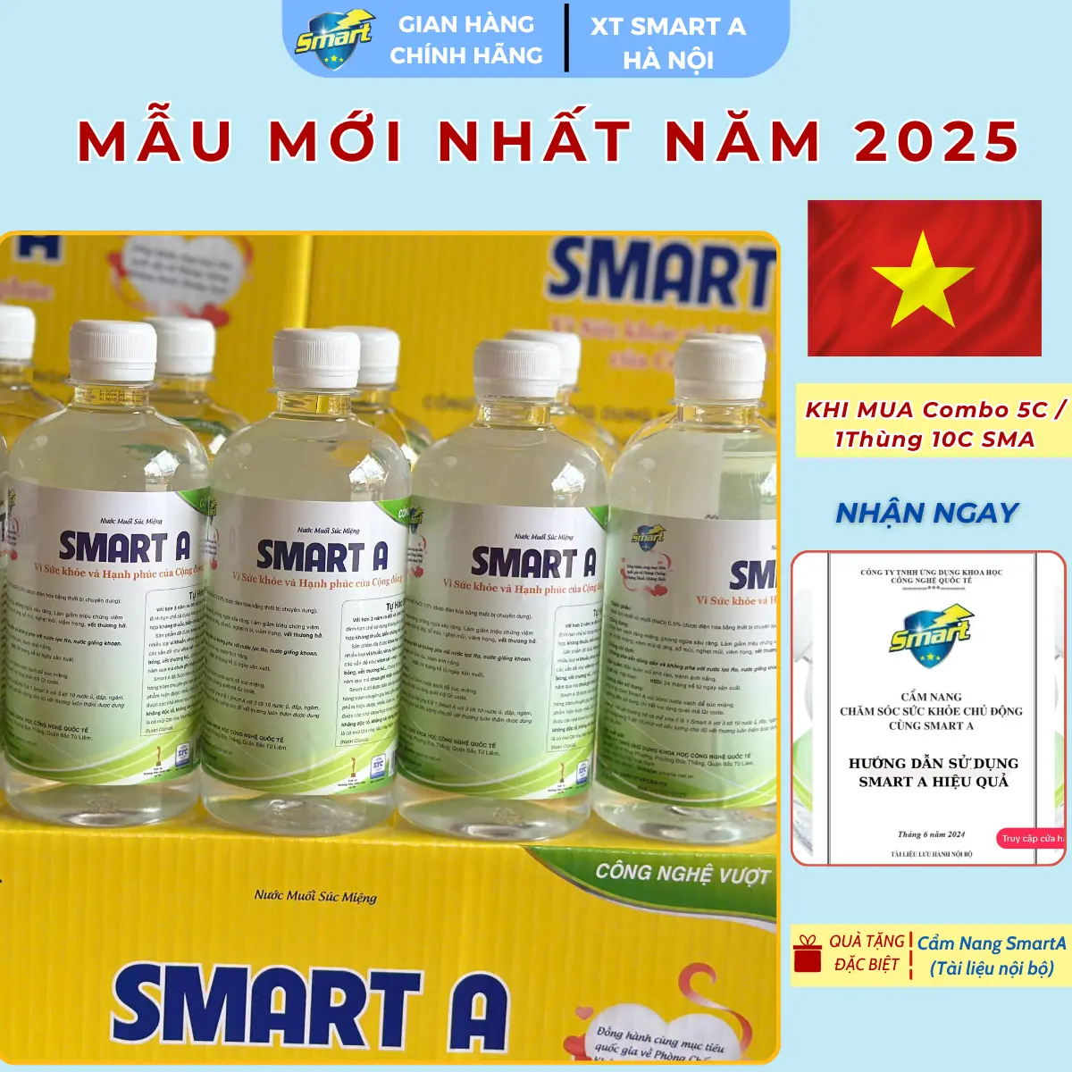 Thùng 10 Chai Nước muối Smart A (Nước A) nồng độ 0,5% - Dung dịch sát khuẩn smart a (Anotyle) an toàn, lành tính Súc Miệng