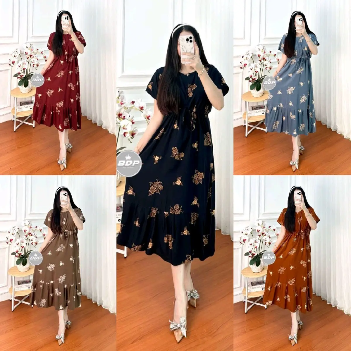 JAVARIES - Daster Wanita Velly Busui Friendly Bahan Rayon Adem Modis Nyaman dengan Aksen Ruffle - Dress Pendek, Santai.