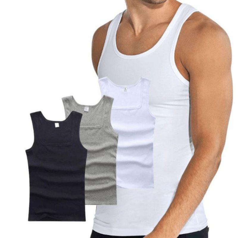 PAKET 4 PCS PAKAIAN / DALAM PRIA / SINGLET /SLIM-FITTING / SANTAI POLOS / Katun Kaos Hitam 0