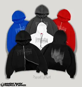 DTRT - Hoodie Boxy Double Zipper Oversized Pria Jaket Sweater Couple Kalcer Unisex - Floor