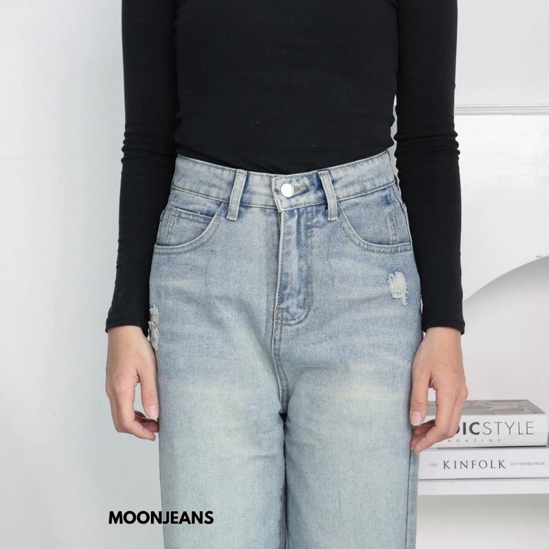 KarensaJeans X318 Celana Panjang Loose Jeans High Waist Ripped Wanita Kekinian Premium Quality 5