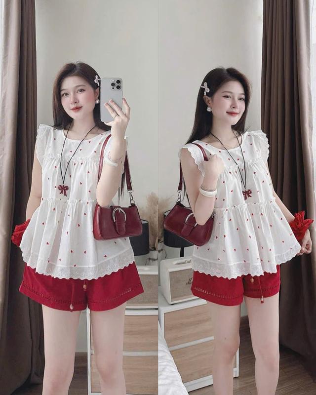 sét đồ nữ áo lụa fom rộng tay cánh tiên kèm quần đùi xinh xắn cho các nàng diện đi chơi đi tiệc